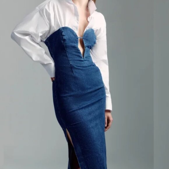 NWT Bardot Eleni Denim Strapless Plunge Midi Dress Size US 12 $179 - Picture 6 of 15